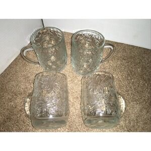 Set Of 4 Princess House FANTASIA Poinsettia Crystal Coffee Mug‎ Cups